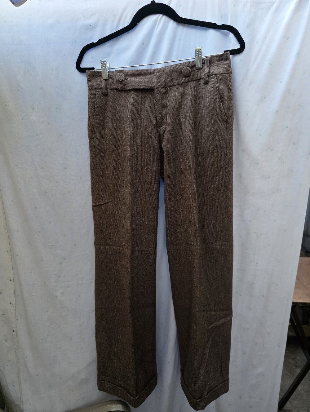 Banana Republic Brown Herringbone Wool Blend Martin Fit Cuffed Trousers Size 4